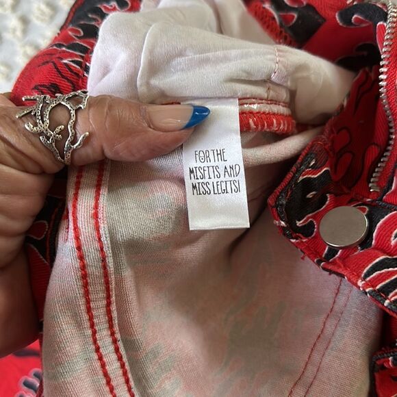 Current Mood Dolls Kill Flame Jeans Cotton Black Red Size XS Spandex - Picture 6 of 11